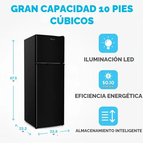 Vista 2 de Simpli-Magic Refrigerador de 10 pies cúbicos con congelador – Refrigerador compacto de doble puerta para oficina, dormitorio, garaje – Termostato