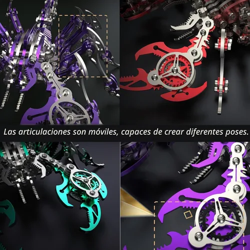 Vista 4 de Rompecabezas de metal 3D rojo escorpión para adultos, kits de modelo de metal 3D coloridos para construir con herramienta, kits
