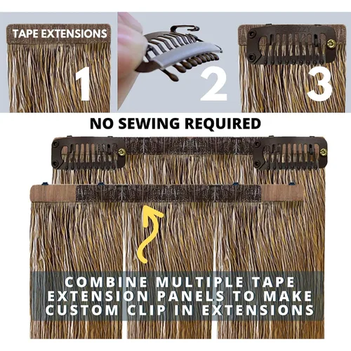 Vista 3 de Kit de extensiones de cabello con clip, convierte extensiones de cabello humano con cinta adhesiva en un juego de clip personalizado, clips a Negro