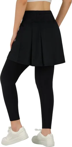 Vista 3 de ANIVIVO Leggings con forro polar hasta la rodilla para mujer, con falda, cálidos, de invierno, con falda para mujer, cintura alta, bolsillos
