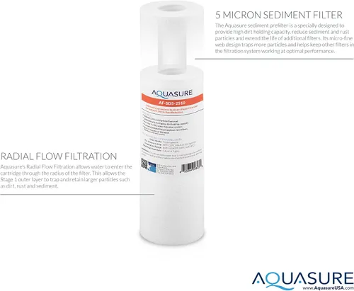 Vista 2 de Aquasure Pioneer Series - Filtro de repuesto de 5 micrones para ósmosis inversa y filtro de agua debajo del fregadero, 10 x 2.5 pulgadas