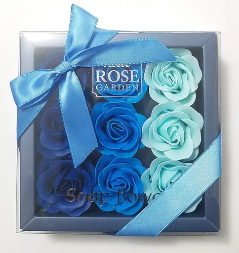 Vista 2 de JM Caja de jabón de baño de rosas perfumadas con flores de flora azul, aceite esencial de plantas, jabón de rosas en caja de regalo, regalo