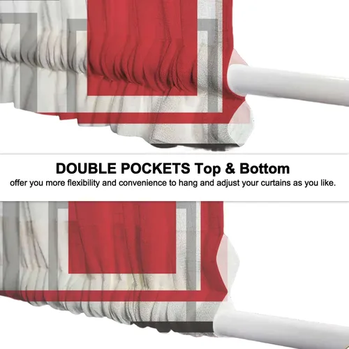 Vista 3 de Cortinas geométricas rojas transparentes para ventana de puerta, cortinas semitransparentes grises para puerta francesa con patrones artísticos