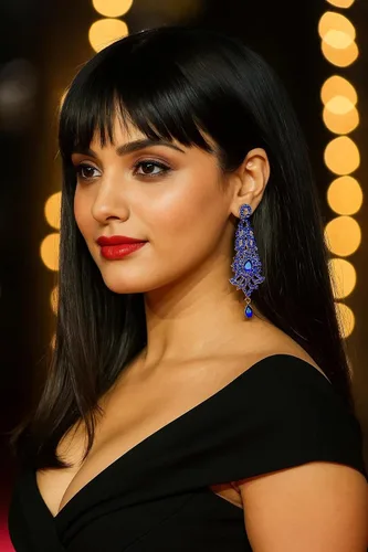 Vista 2 de Touchstone "Hollywood Glamour Oscar Collection", aretes de araña extra largos con diseño de cachemira india, joyería nupcial en tono dorado antiguo