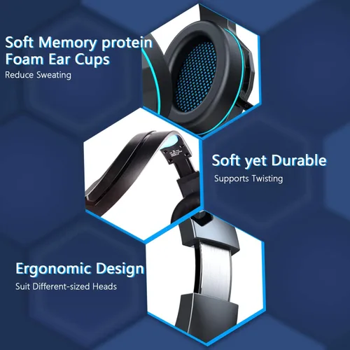 Vista 3 de TYUOBOX - Auriculares para juegos con micrófono para PS4 Xbox One PC auriculares con micrófono cancelación de ruido luz LED sonido envolvente