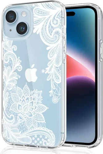 Vista 13 de Compatible con iPhone 15, funda transparente de encaje negro floral a prueba de golpes, parte trasera dura, delgada, bonita funda transparente