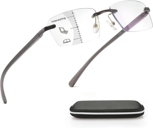 Vista 11 de Missfive Gafas de lectura progresivas multienfoque de aluminio mejoradas, para hombres, lectores multifocales sin montura con bloqueo de luz azul