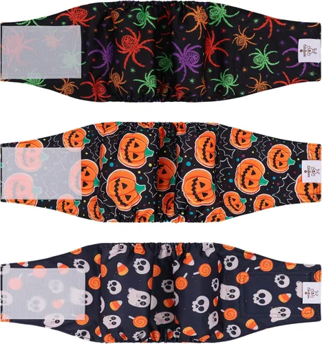 Vista 44 de CuteBone - Pañales lavables para perro macho, banda abdominal, paquete de 3 unidades, color negro, modelo DM54XS
