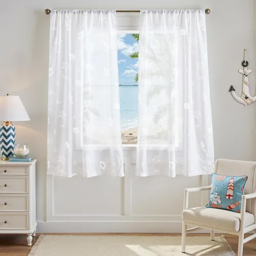 Vista 9 de Jinchan - Cortinas traslúcidas color azul costero de 63 pulgadas con bolsillo para barra, 2 paneles Mar azul