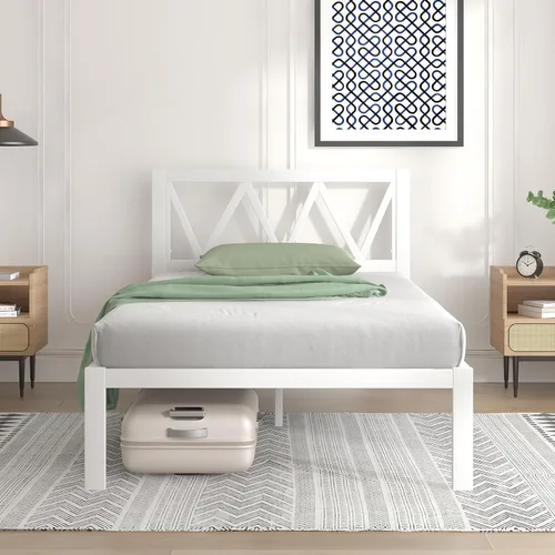 Vista 15 de Novilla Base de cama individual con cabecero, marco de cama de plataforma de metal, resistente, no necesita somier, soporte de listones de madera