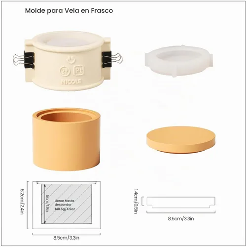 Vista 4 de BOOWAN Nicole Molde de silicona para velas de estilo simple, molde para tarro de vela para cemento de hormigón Jesmonite, bricolaje hecho a mano