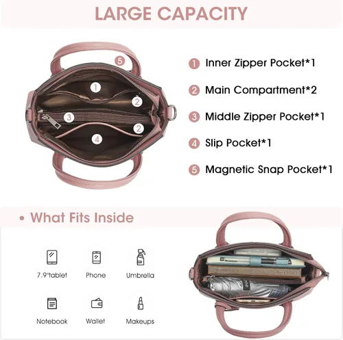 Vista 22 de Kattee - Bolsos de piel auténtica para mujer, bolsos de mano suaves para mujer