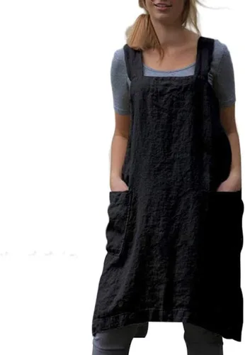 Vista 13 de Delantal japonés de algodón con bolsillos, delantales de talla extragrande para mujer