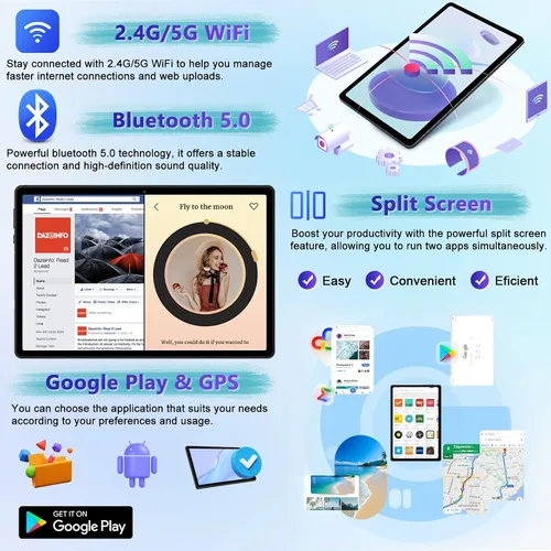 Vista 6 de Tableta 2025 con Android 15 de 10 pulgadas con teclado de 30 GB de RAM 64 GB ROM, tableta 2 en 1 Octa-Core con Gemini AI, WiFi 5G, 6000 mAh