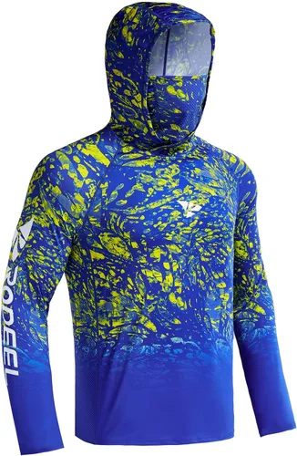 Vista 24 de Rodeel - Camisa de pesca para hombre con manga larga, UPF 50+, rendimiento de alto rendimiento para senderismo, con máscara, protección UV