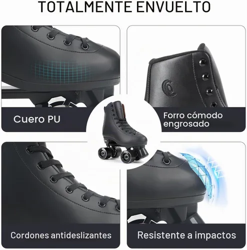 Vista 7 de Classic High-top Roller Skates, PU Leather, Four-Wheel, Indoor/Outdoor, Beginner