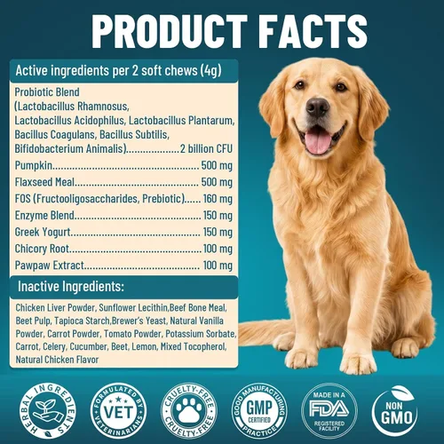 Vista 9 de Probióticos para perros, 200 probióticos suaves masticables para perros, salud digestiva, salud intestinal y sistema inmunológico, con 6 probióticos