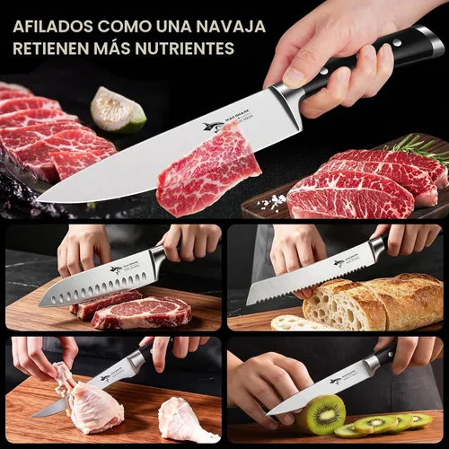 Vista 3 de MAD SHARK Juego de cuchillos de cocina de 5 piezas, juego de cuchillos de chef con mango ergonómico, cuchillos de cocina profesionales ultra