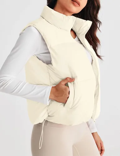 Vista 8 de MEROKEETY Chaleco acolchado para mujer, cuello alto, con cremallera, sin mangas, con bolsillos