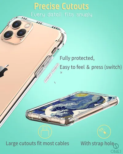 Vista 7 de ONES Funda transparente para iPhone 11 Pro, funda transparente antiamarilleo, grado militar, a prueba de golpes, delgada, transparente