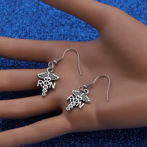 Vista 5 de WUSUANED Pendientes colgantes de gota para enfermera registrada RN Caduceus, joyería de enfermería, regalo de graduación para mujeres