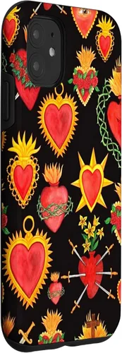 Vista 3 de iPhone 11 Corazones Mexicanos Días de los Muertos Latina Milagros Folk Art Fun Case