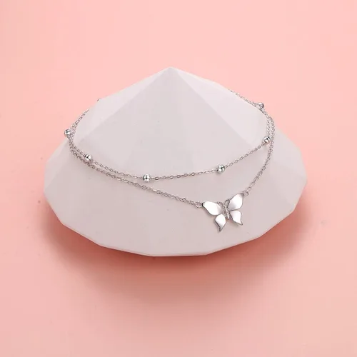 Vista 5 de FLYOW Tobillera para mujer de plata de ley S925 ajustable con cuentas de corazón con dije de corazón