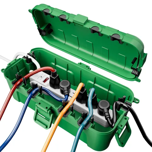 Vista 21 de RESTMO Caja eléctrica para exteriores, cubierta de cable de extensión IP54 resistente a la intemperie con 6 puertos de entrada de cables, caja