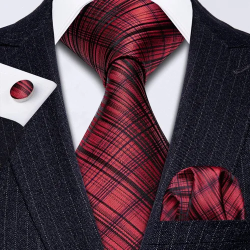 Vista 173 de Barry.Wang Juego de corbatas para hombre, corbata de seda a rayas, tejido a cuadros, gemelos formales, negocios, boda