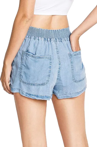 Vista 3 de Love Tree Pantalones cortos de cintura fruncida de talle alto para mujer