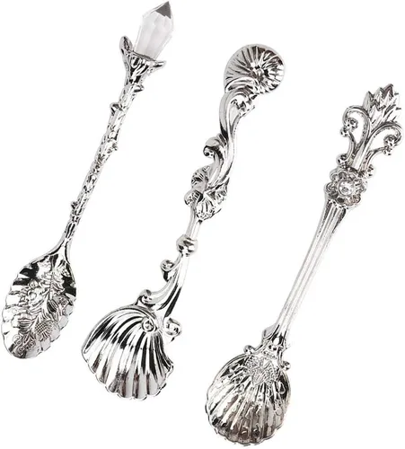 Vista 7 de Fdit Juego de 3 cucharas de café vintage, cucharas de postre talladas en metal real para cocina, comedor, bar y fiestas de té