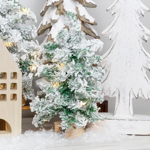 Vista 8 de AuldHome Design Mini árboles de Navidad (paquete de 3, 8 pulgadas, flocados); decoración navideña de mesa de pino canadiense