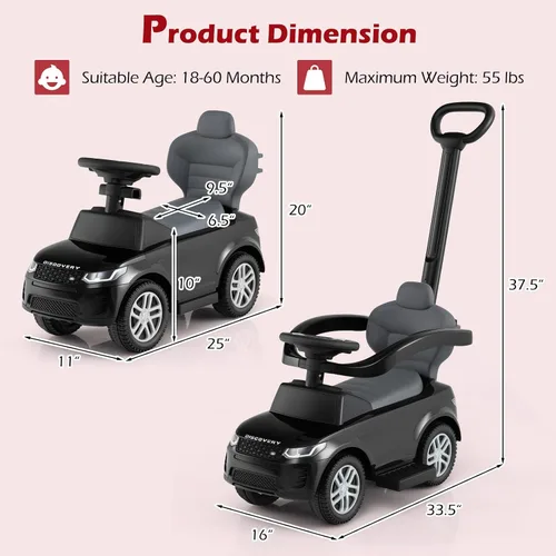 Vista 5 de INFANS - Auto de empuje con licencia para niños pequeños, 3 en 1, deslizante, con asa de empuje, bocina, música, almacenamiento debajo, juguetes