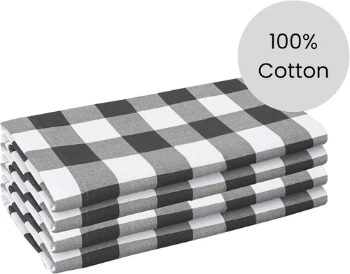 Vista 2 de Cotton Clinic Servilletas de tela 100% algodón, grandes, 20 x 20 pulgadas, juego de 4 servilletas de mesa a cuadros a cuadros – Servilletas de mesa