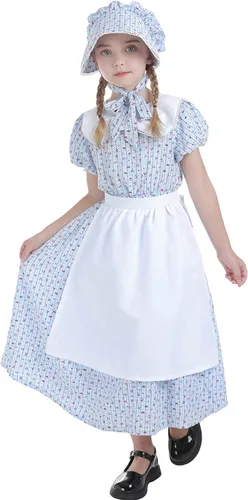 Vista 2 de Nuoqi Vestidos de pionera para niñas, disfraz colonial de Laura Ingalls Wilder
