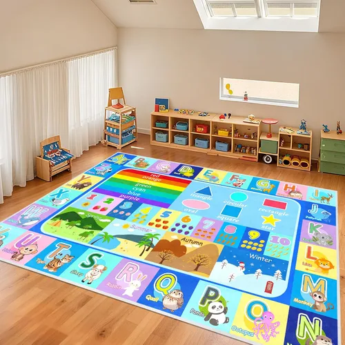 Vista 11 de Alfombra infantil para sala de juegos, dormitorio, 2.5 x 4 pies, alfombra educativa ABC para aula, guardería, alfombra antideslizante de aprendizaje