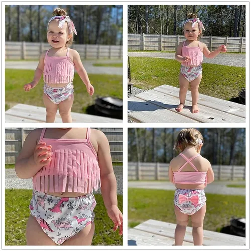 Vista 2 de Conjunto de traje de baño de dos piezas con borlas para bebés y niñas pequeñas