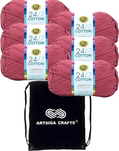 Vista 62 de Lion Brand 24/7 Algodón Blanco 761-100 (6-Carrillos - Mismo Lote de Tinta) Hila Gruesa Media #4 de Algodón para Crochet y Tejido con Bolsa