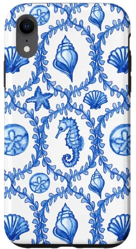 Vista 24 de iPhone 16 Coastal Granddaughter Blue Shells Starfish Seahorse Preppy Case