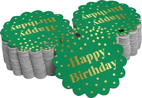 Vista 15 de Etiquetas de papel para colgar con texto en inglés «Happy Birthday» (50 unidades)