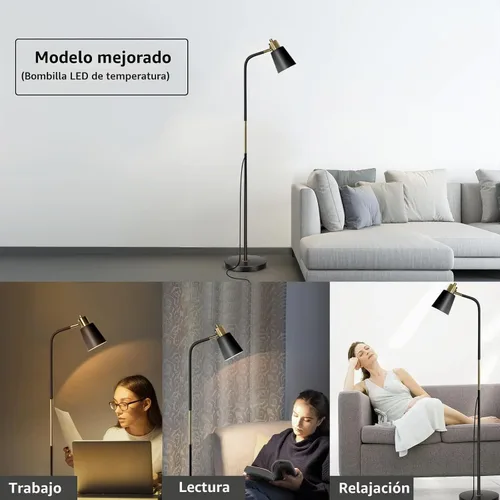Vista 7 de LALISU Lámpara de pie, lámparas de pie regulables para salas de estar y dormitorios, lámpara de lectura estilo granja - de pie, cabezales de metal