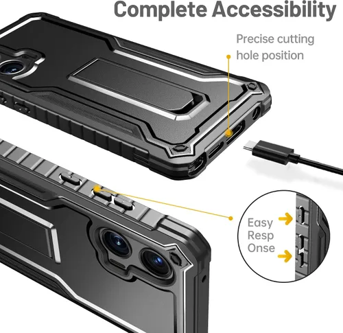 Vista 2 de FITO Funda para Moto G Stylus 5G 2024, doble capa a prueba de golpes, resistente con protector de pantalla, soporte integrado (negro)