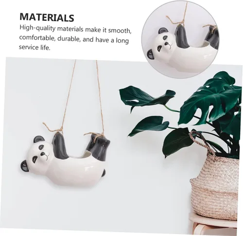 Vista 2 de Happyyami Maceta colgante de panda para montar en la pared, florero para interiores, decoración de habitación asética de cerámica, macetas colgantes