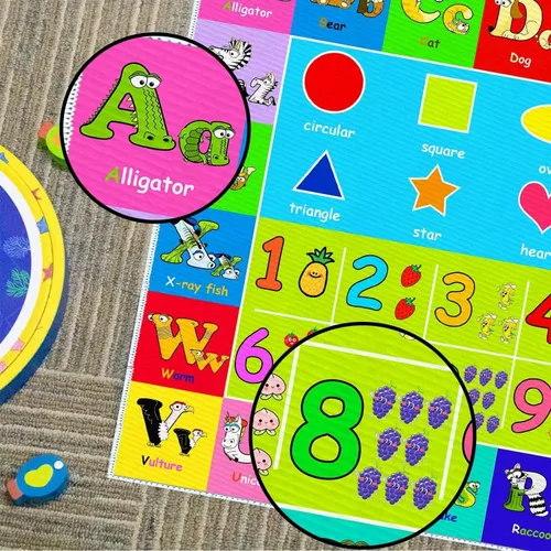 Vista 4 de Alfombra de juego del alfabeto para niños, 4 x 6 pies, con números ABC y formas, educativa, aprendizaje infantil, sala de juegos, aula, jardín