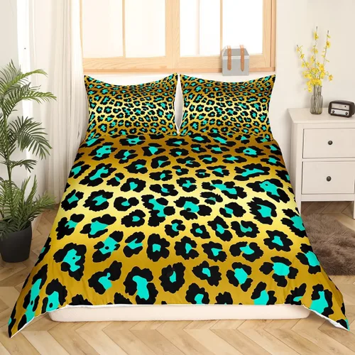 Vista 18 de Feelyou Juego de ropa de cama con estampado de leopardo para niños, tamaño individual, funda de edredón de guepardo safari, funda de edredón de piel
