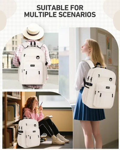 Vista 7 de Mochila escolar WINDARS para niñas y niños, linda mochila estética universitaria de 17.3 pulgadas para portátil, mochilas grandes casuales