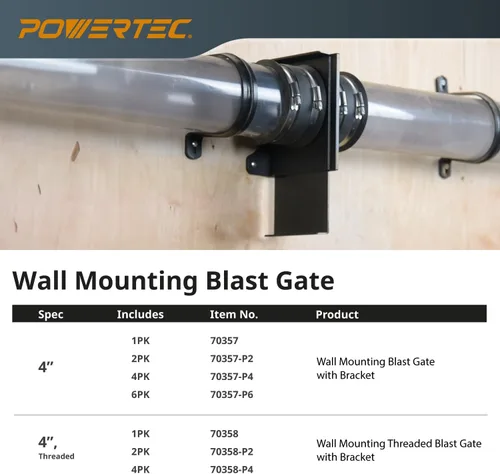 Vista 8 de POWERTEC 70358V Compuerta de Explosión de Montaje en Pared de 4 Pulgadas con Soporte, Accesorio de Recolección de Polvo Roscado - 1 Paquete