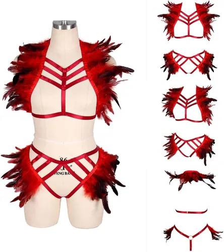 Vista 7 de BBOHSS - Arnés para mujer, diseño de plumas