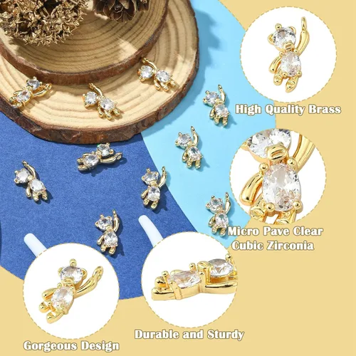 Vista 3 de KitBeads 5 dijes de oso de circonita cúbica chapados en oro de 18 quilates, lindos dijes de animales colgantes para hacer pulseras de joyería