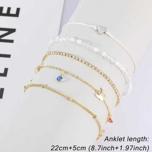Vista 3 de 6 pulseras de tobillo para mujer, tobilleras de oro real de 14 quilates, impermeables, de espiga de espiga de oro Figaro, tobillera de eslabones
